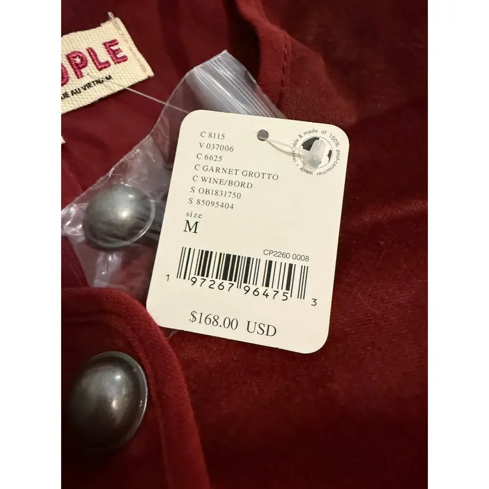 free people becky velvet jacket in garnet grotto burgundy red women size medium